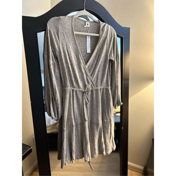 NEW Soft Deep V Neck Balloon Tie Waist Knit Sweater Dress Pockets Large - Picture 6 of 6